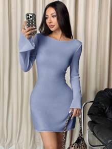 SHEIN EZwear Women Backless Sexy Mini Dress, Casual And Fashionable For Daily Wear