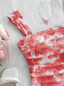 Soleia Women's Floral Ruffle Mesh Romantic Casual Vacation Camisole Top