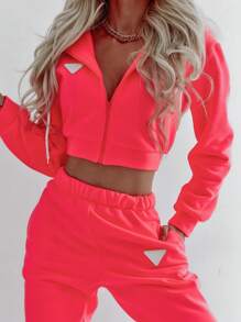 INAWLY 2 piezas Conjunto de sudadera con capucha de manga larga con cremallera frontal y pantalón de chándal para mujer