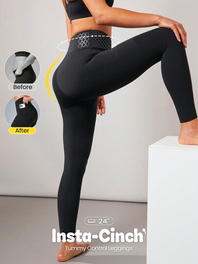 GLOWMODE Mallas de compresión con bolsillo de 24" FeatherFit™-Sculpt para control del abdomen, cruce y soporte para yoga, entrenamiento y gimnasio