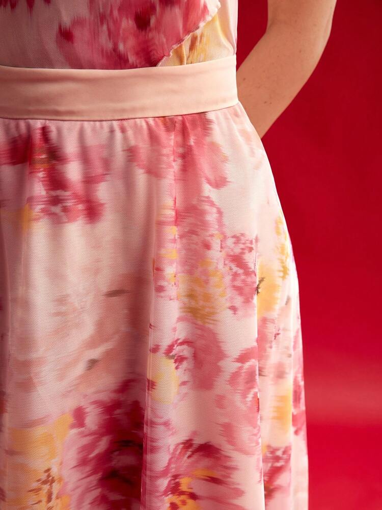 FLORAL PRINT FLOWY A LINE SKIRT,VALENTINE'S DAY,SPRING/SUMMER