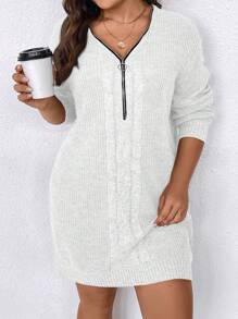 SHEIN Clasi Vestido/sudadera casual con cremallera frontal, de manga larga y talla grande