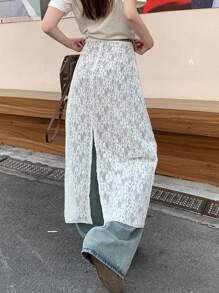 DAZY Falda de encaje transparente con cordones blanca para primavera/verano de mujer