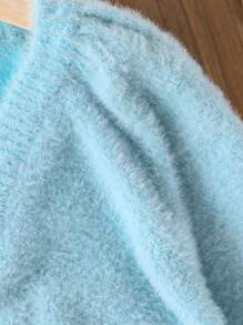 SHEIN Tween Girl' Plain Front Button Long Sleeve Casual Blouse - Blue - View 5