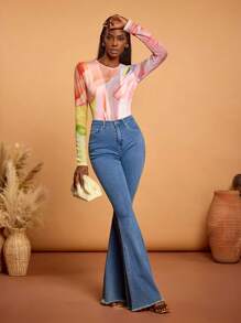 HEAVINZ LANE Body/body con estampado de rosas y malla, estilo bohemio y boho, perfecto para vacaciones, playa, festivales, Ibiza - Multicolor - Ver 1