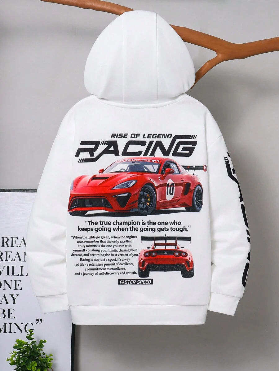 青少年男孩休闲街头时尚字母印花图案连帽宽松套头衫长袖针织运动衫