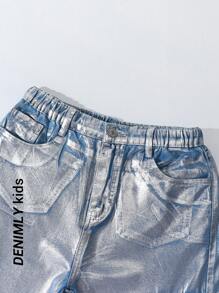 SHEIN Pantalones cargo plateados metálicos de estilo ciberpunk futurista con múltiples bolsillos 3D para adolescentes chicas
