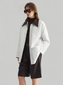Ontre Women's Contrast Trim Long Sleeve Pocket Casual Winter Jacket, Minimalist Design