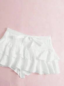Comfortcana Ruffle Trim Knot Side Layer Hem Skirt - White - View 5
