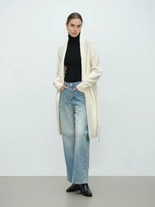 Aalyst Autumn/Winter 32% Wool Women Casual V-Neck Cardigan, Loose Knitted Sweater With Thick Waist Belt, Outerwear