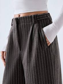 LYSMO 女士宽松休闲条纹阔腿裤，有口袋 - 摩卡棕 - 查看 3