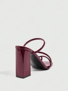 CUCCOO SZL Women's Fashion Patent Leather Burgundy Color Strap Peep Toe Chunky Heel Mules, Suitable For Commuting, Dates, Parties, Special Occasions, Holidays, Weddings, Valentine's Day Spring Shoes Spring Break Easter Prom Heels