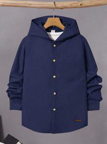 Koszula z kapturem Tween Boys Casual Solid Color Patch Pocket, odpowiednia na jesień, wiosnę, zimę, do zabawy na świeżym powietrzu, do szkoły, fotografii ulicznej, na imprezy i do wypoczynku w domu, wysoka wydajność kosztowa