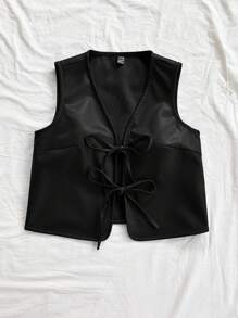 Soleia Top de cardigan à taille nouée  doux marron pour femmes, pour l'automne/hiver à assortir avec les hauts pour dames - Noir - Voir 3