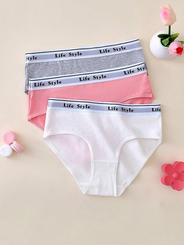 3pcs Set Sportswear Comfortable Minimalist Cotton Bra, For Teens Girls