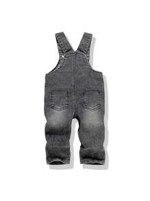 SHEIN Toddler Boys' Versatile Comfortable Washed Soft Street Style Star Printed Elastic Denim Overalls Pants, Suitable For Spring And Autumn
