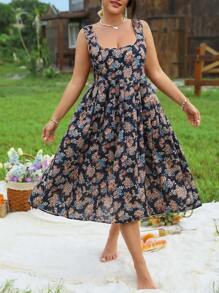 Breezaya Vestido de verano informal tipo bohemio sin mangas con estampado floral, talla grande