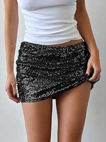 Aloruh 女士万圣节和圣诞节低腰亮片迷你裙，适合派对/舞会/返校场合 - 黑色 - 查看 6