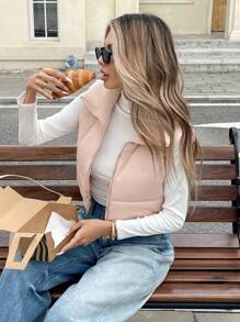 Serisse Abrigo sin mangas acolchado con cremallera y cuello para mujer, para el invierno