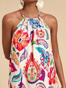 Travachic Vacation Woven Print Ruffled Shoulder Women Mini Dress - Multicolor - View 5