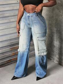 SHEIN Slayr Women's Casual Cargo Jeans Straight Pants - Blue - View 5