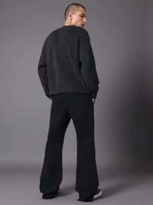 SUMWON Weite Schlagjeans mit Zugband in der Taille, locker geschnitten, Retro-Stil für Herbst/Winter, Lässig Streetwear College Mode Y2K Hose - Dunkelgrau - Übersicht 4