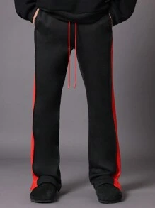 SUMWON Flare Fit Jogger Pants Athletics Sports Performance Streetwear Side Stripe Track Pants Wide Fit Training Bottoms Retro Style Workout Athleisure