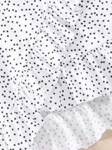 SHEIN 2pcs/Set Tween Girl Casual Polka Dot Print Strap Top And Skirt Set, School, Campus, College - White - View 4