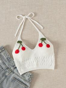 Swim Mod Women Beach Cover-Up Halter White Cropped Knit Top Summer - White - View 3