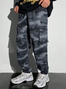 SHEIN 青少年男孩休闲工装迷彩锥形裤，街头潮流朋克摇滚学院日常外出派对音乐节，适合春夏季 - 彩色 - 查看 5