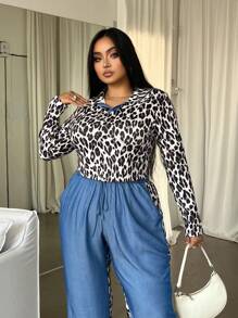 SHEIN Slayr Set de 2 piezas de top de manga larga y pantalones en parchwork con estampado de leopardo azul