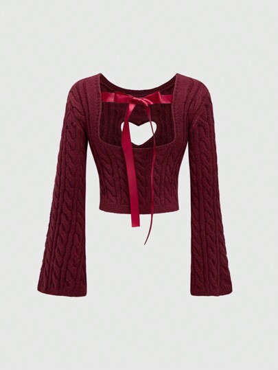 Kawaii Valentine's Day Women's Heart Hollow Bowknot Sweater