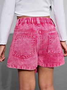 SHEIN Young Girl Y2K Cute Pink Denim Skort, New Year - Pink - View 6