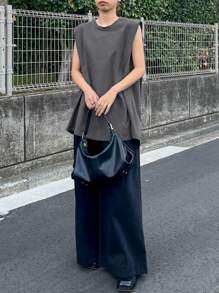 FRIFUL Camiseta de mujer de unicolor con cuello redondo, casual y holgada de manga tipo murciélago