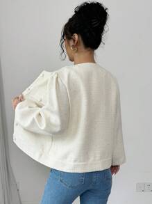 Chiquease Französisches Design Pailletten Rundhals Tasche Wellen Einreihiger Mantel für Damen, Herbst/Winter