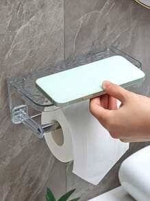 SHEIN 1 pieza Caja portarrollos de papel higiénico, soporte para pañuelos, estante de almacenamiento, bastidor colgante de pared para el baño con espacio de almacenamiento para toallitas