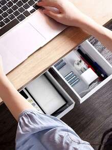 SHEIN 1PC Ngăn kéo dưới bàn trượt ra ngoài màu trắng tự dính Ngăn kéo dưới bàn, Ngăn kéo bàn bằng nhựa, Ngăn kéo ẩn cho văn phòng - trắng - Xem 5