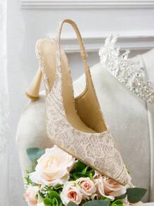 CUCCOO HITCHD Women's Elegant Gold Lace Back Strap High Heel Pumps, Suitable For New Year, Valentine's Day, Bride, Party, Wedding, Dates, Vacation Spring Shoes Spring Break Easter Prom Heels