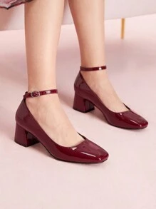 CUCCOO DOLLMOD Simple Mary Jane Style Thick Heel Women High Heels Shoes, Suitable For Halloween Valentines - Burgundy - View 3