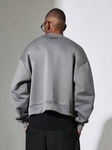 SUMWON Creative Department Studios Oversized Sweatshirt Insert Here Graphic Urban Streetwear Modern Design Fall Winter Collection Queens Address Print - Dark Grey - View 2