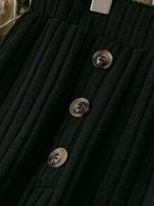 Plus Size Women Corduroy Loose Elastic Waist Button Palazzo Pants, Autumn/Winter Fall Cloth For Women - Black - View 4