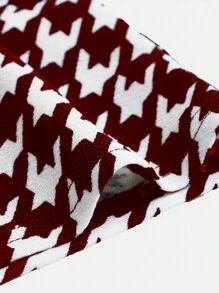 SHEIN Girlism Teen Girl Knit Colorblock Houndstooth Collar Dress - Burgundy - View 4