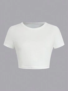 SHEIN Unity Conjunto de camiseta corta de unicolor y versátil informal - Blanco - Ver 3