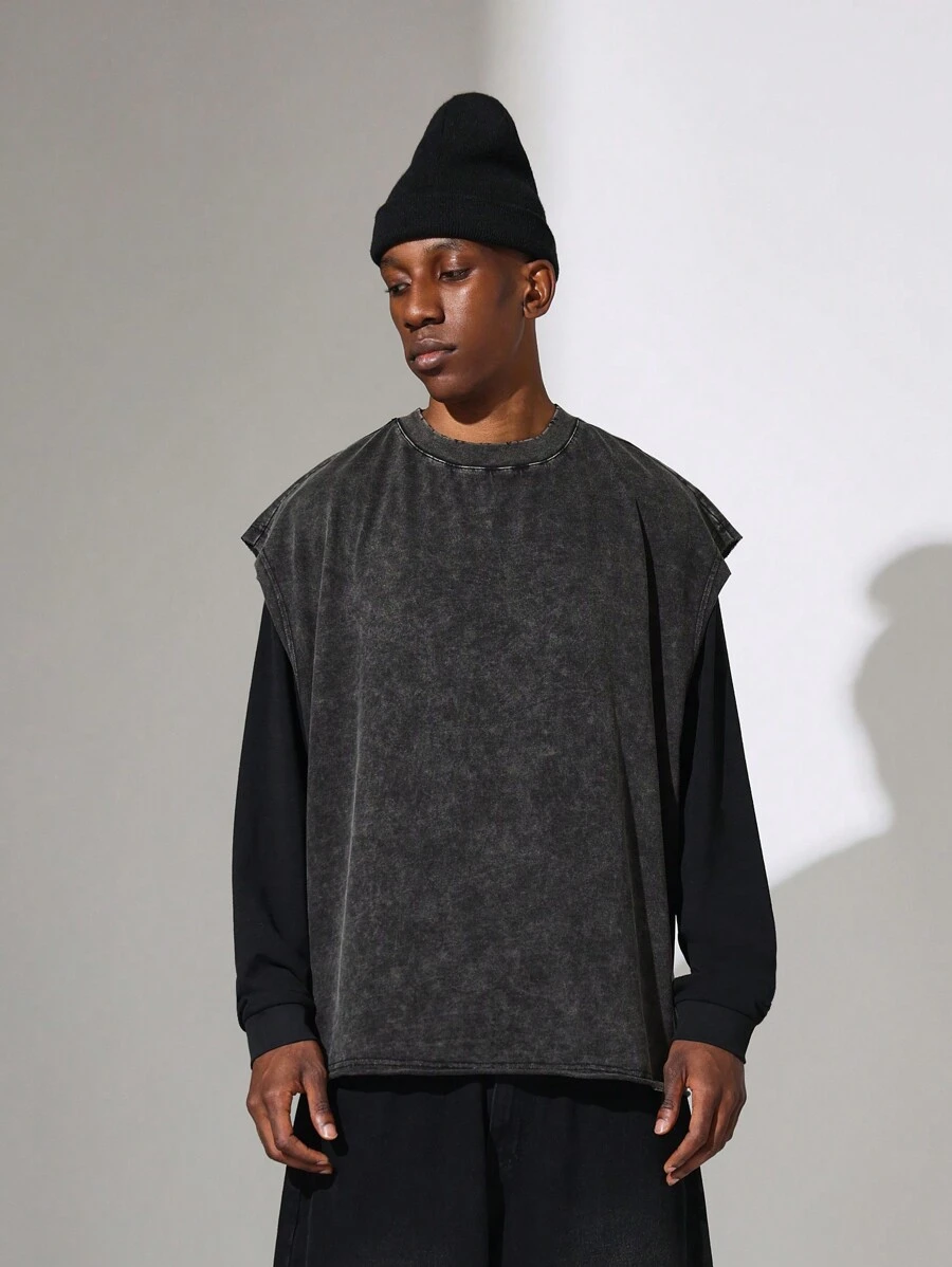 SUMWON Washed Tank Top - Black - View 1