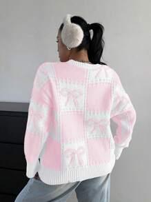 SHEIN MOOSTA 大码女式长袖蝴蝶结套头毛衣，秋冬针织套头衫 - 彩色 - 查看 2