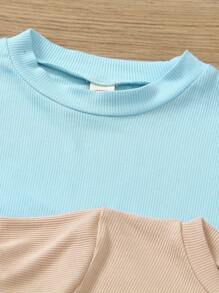 SHEIN 4pcs Young Girl Solid Color Round Neck Short Sleeve Casual Loose T-Shirt, Spring Top, School, Campus, College