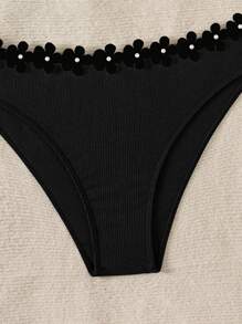 Women's Beach Vacation Printed Decor Bandeau Sexy Black Bikini Swimwear Set Summer