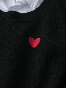 Calvaya Chaleco de suéter con abertura y bordado de corazón para el Día de San Valentín