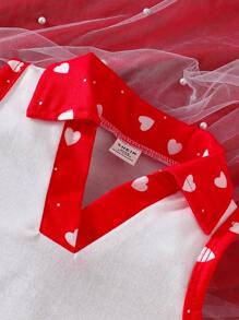 SHEIN 2 件套女婴夏秋季休闲风格无袖上衣和心形印花短植物情人节服装 - 紅色 - 查看 4