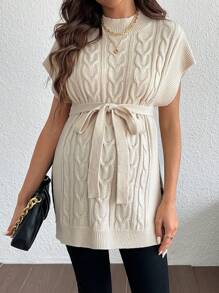 SHEIN Maternity Solid Color Stand Collar Batwing Sleeve Simple Sweater, Casual Everyday Wear